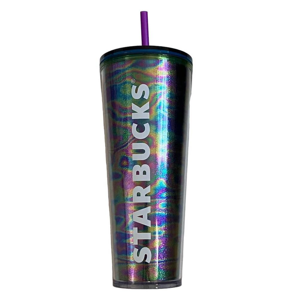 New Starbucks Purple Blue Green Chrome Swirl Venti Cup 24 oz